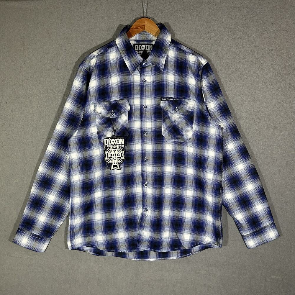 Dixxon Flannel Shirt Mens Large Dog Town Blue White Plaid Large L